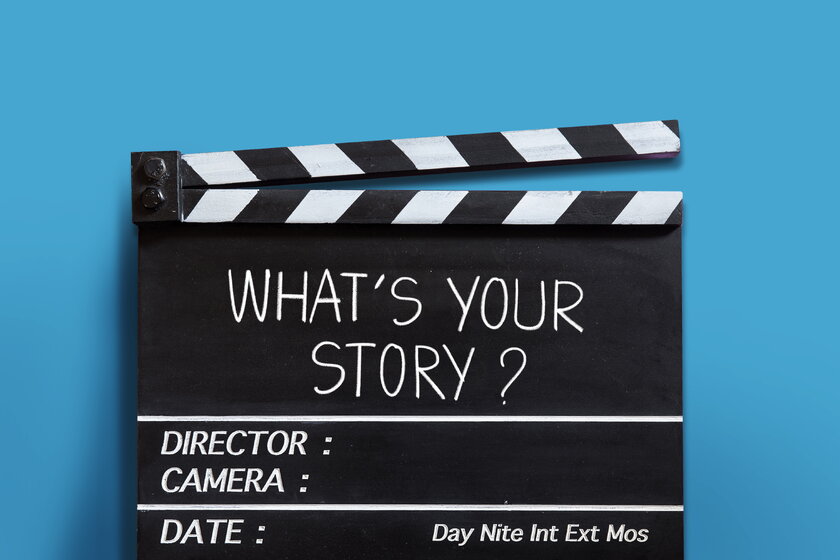 Bild Filmklappe Filmklappe mit der Aufschrift, What´s Your Story.