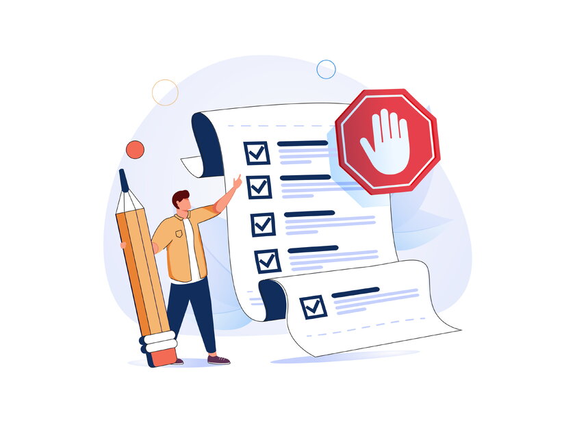 Grafik Corporate Compliance Grafik mit Checkliste und Abmahnschutz-Symbol, Unternehmer sichert Corporate Compliance und DSGVO.