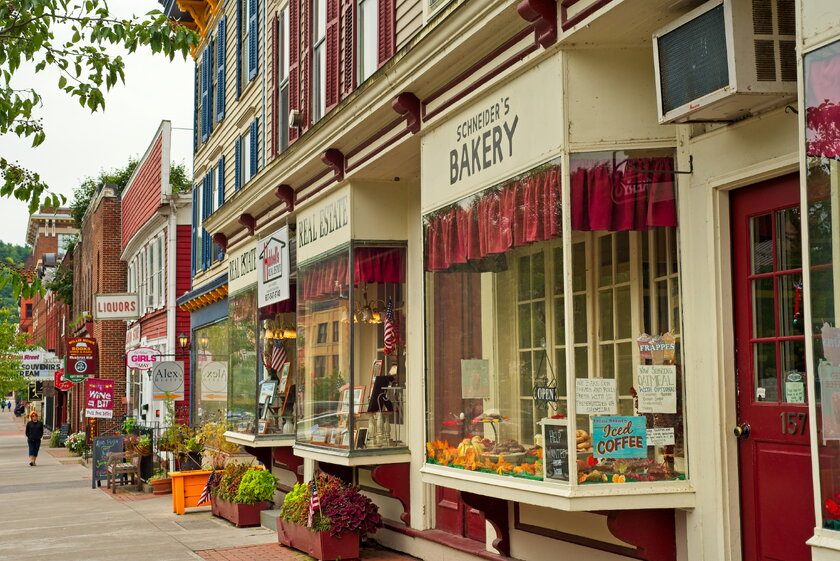 A wide variety of small businesses line Mainstreet in Cooperstown, New York.