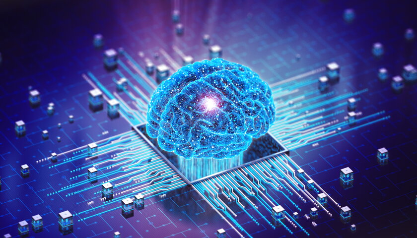 Brain on computer chip as a concept of artificial intelligence.