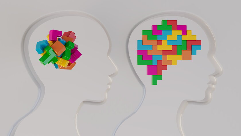 Image Entrepreneurial Mindset Human head with colorful brain building blocks.